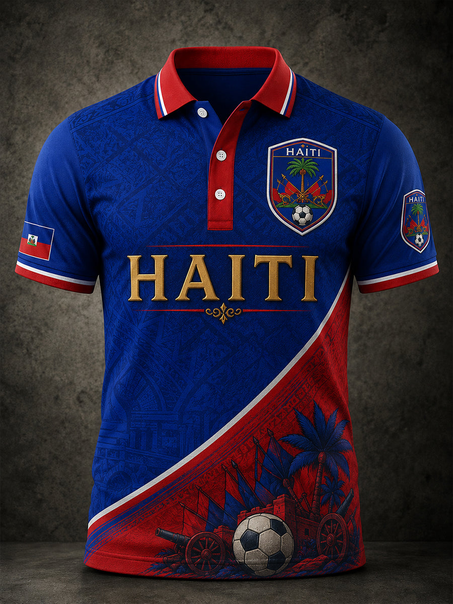 Men's Short-Sleeved Polo Shirt With Football Print