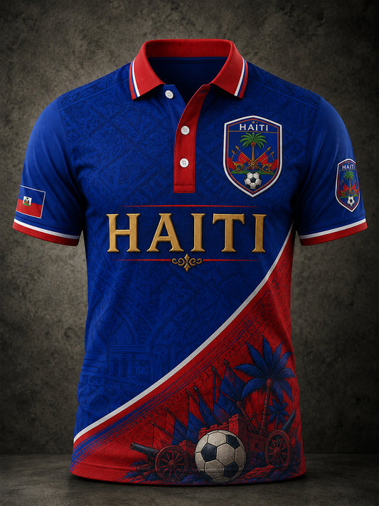 Men's Short-Sleeved Polo Shirt With Football Print