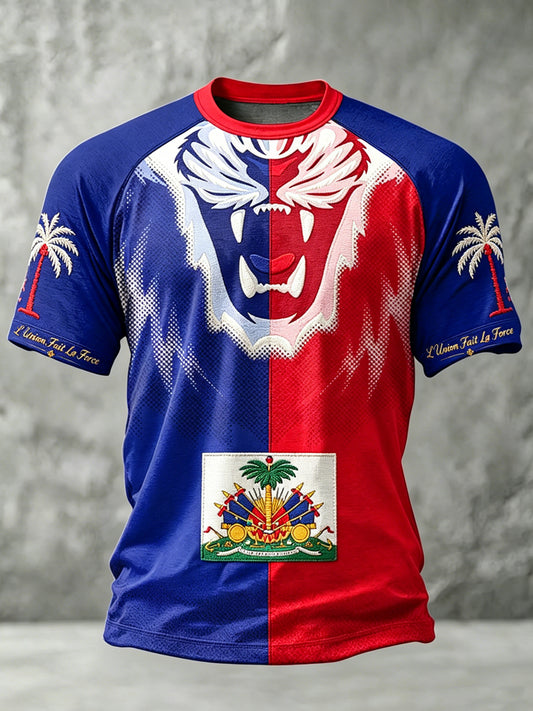 Men's Haitian Football Printed Vintage Fashion Loose Short Sleeve T-Shirt