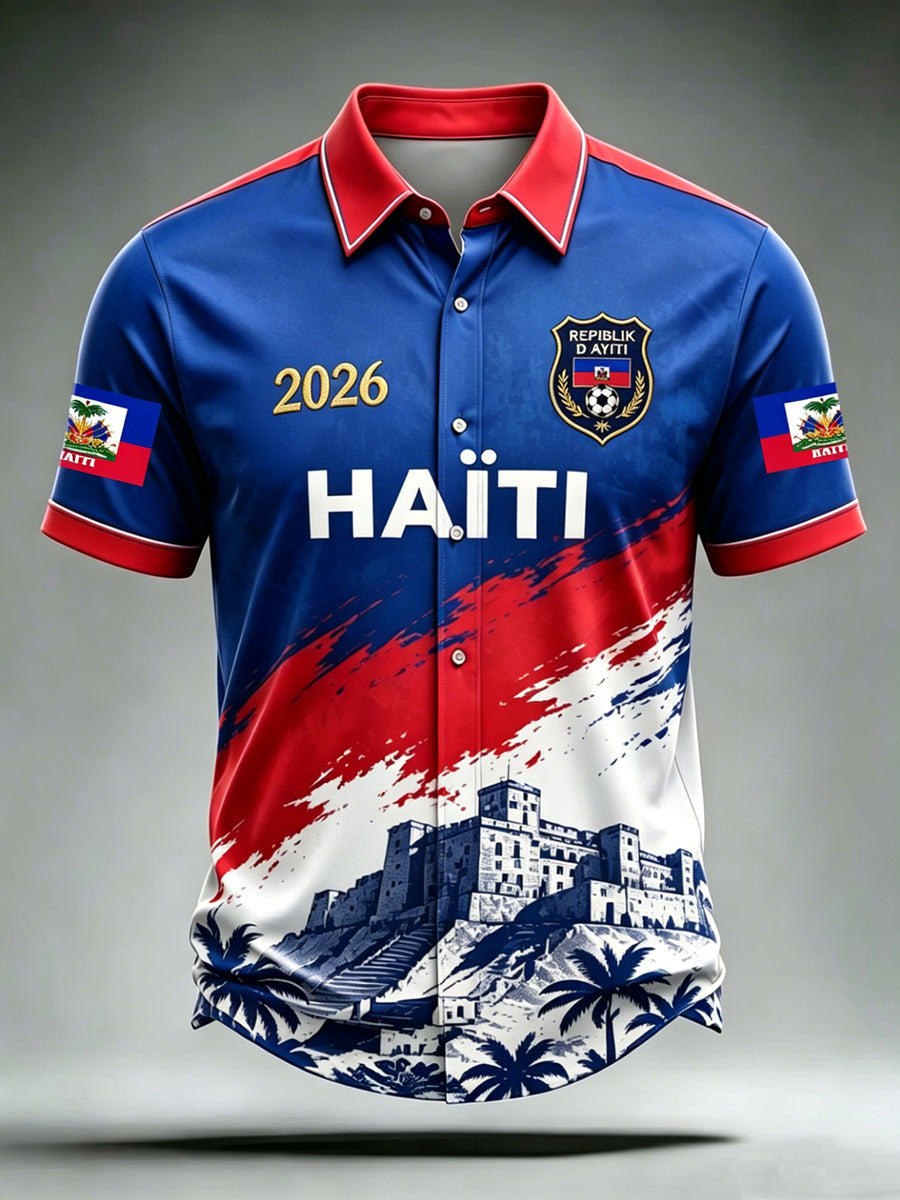 Men's Haitian Football Print Casual Short Sleeved Shirt