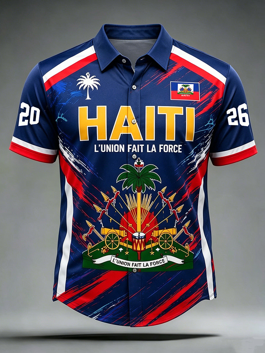 Men's Haitian Football Print Casual Short Sleeved Shirt