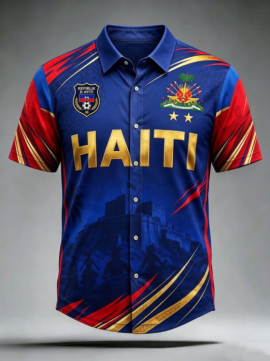 Men's Haitian Football Print Casual Short Sleeved Shirt