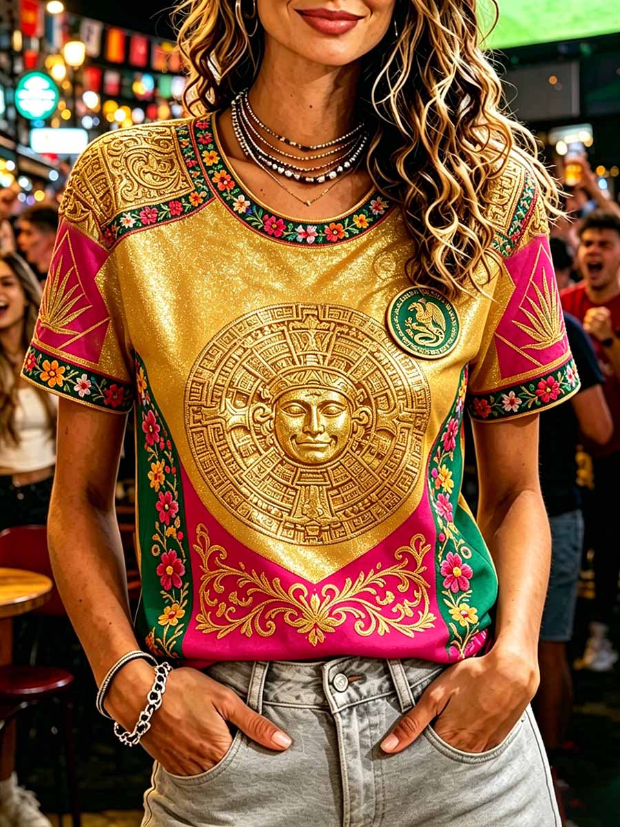 Women's Fashion Mexican Football Print T-Shirt