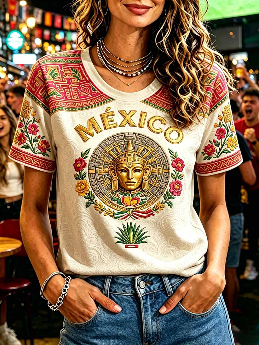 Women's Fashion Mexican Football Print T-Shirt