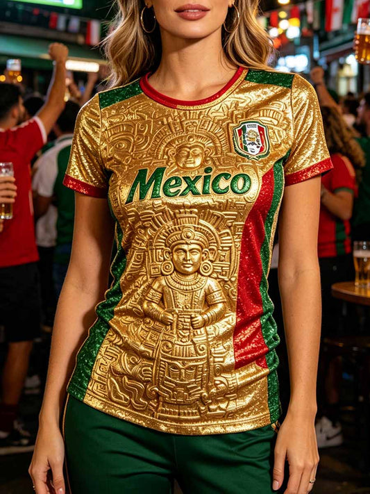 Women's Fashion Mexican Football Print T-Shirt