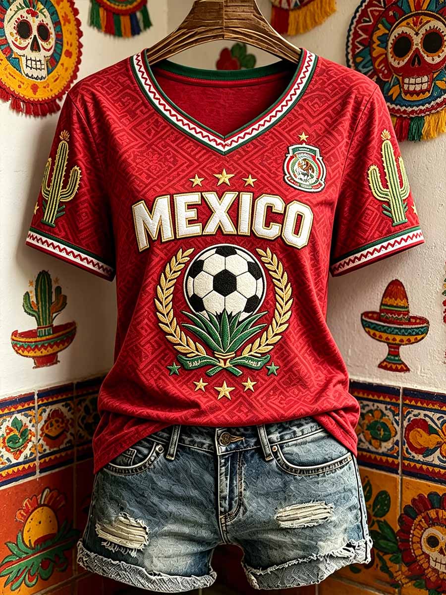 Women's Fashion Mexican Football Print T-Shirt