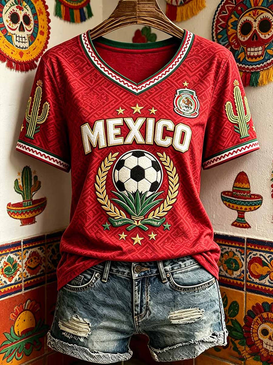 Women's Fashion Mexican Football Print T-Shirt