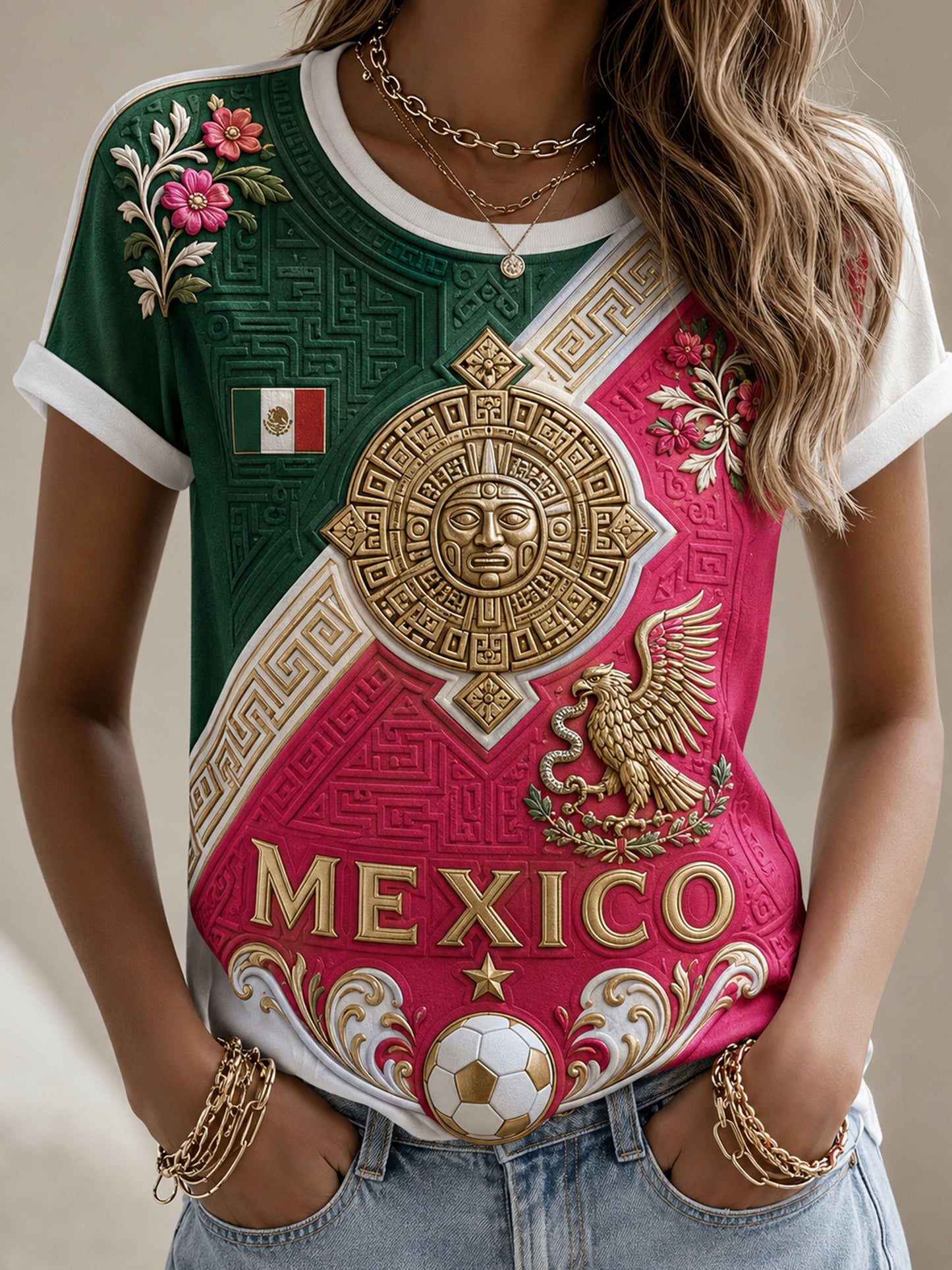Women's Mexican Football Match Cheering Art Print T-Shirt