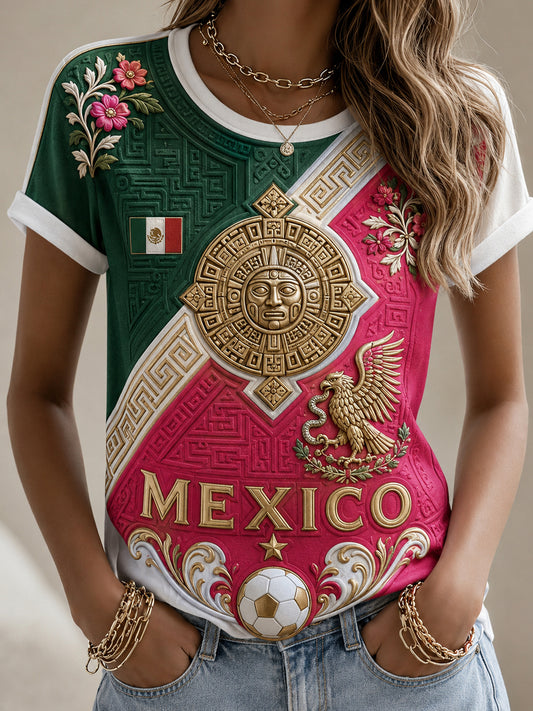 Women's Mexican Football Match Cheering Art Print T-Shirt