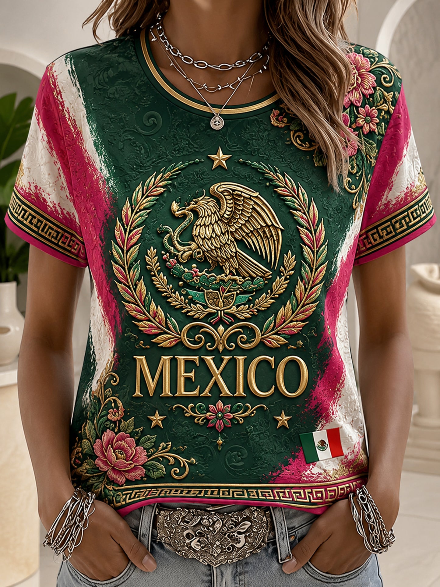 Women's Mexican Football Match Cheering Art Print T-Shirt