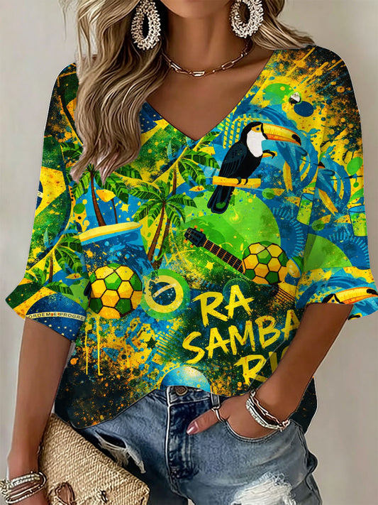Women's Brazilian Football Print Casual T-Shirt