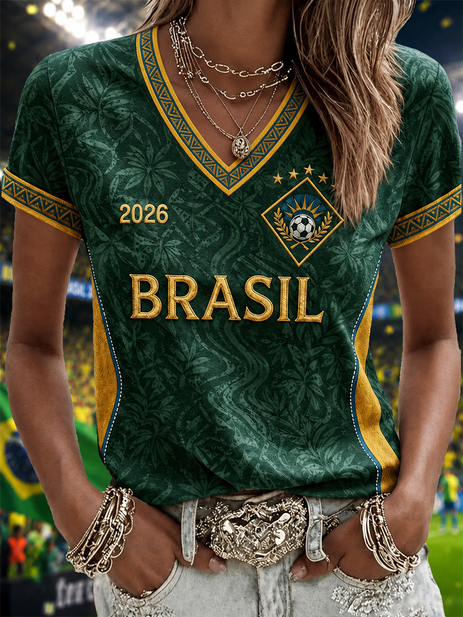 Women's Gift For Football Fans Print Casual V-Neck Tee
