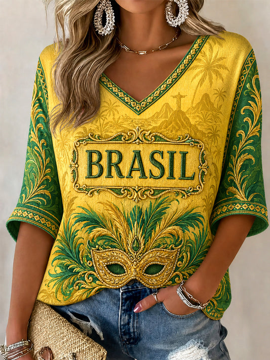Women's Gift For Football Fans Print Casual Half-Sleeve V-Neck T-Shirt