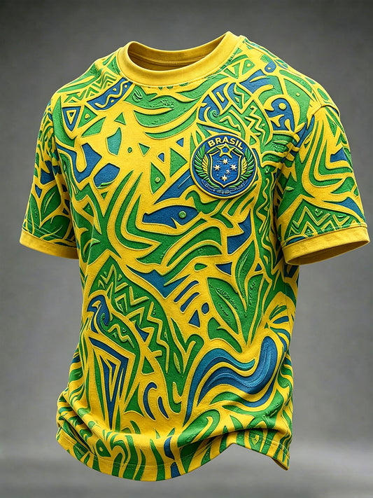 Men's Brazilian Football Inspired Pattern Print Casual Short Sleeves T-shirt
