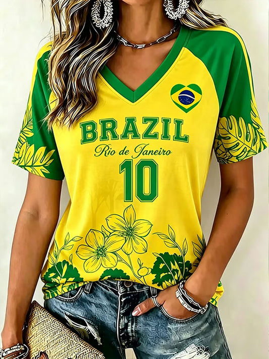 Women's Brazilian Football Print Casual T-Shirt