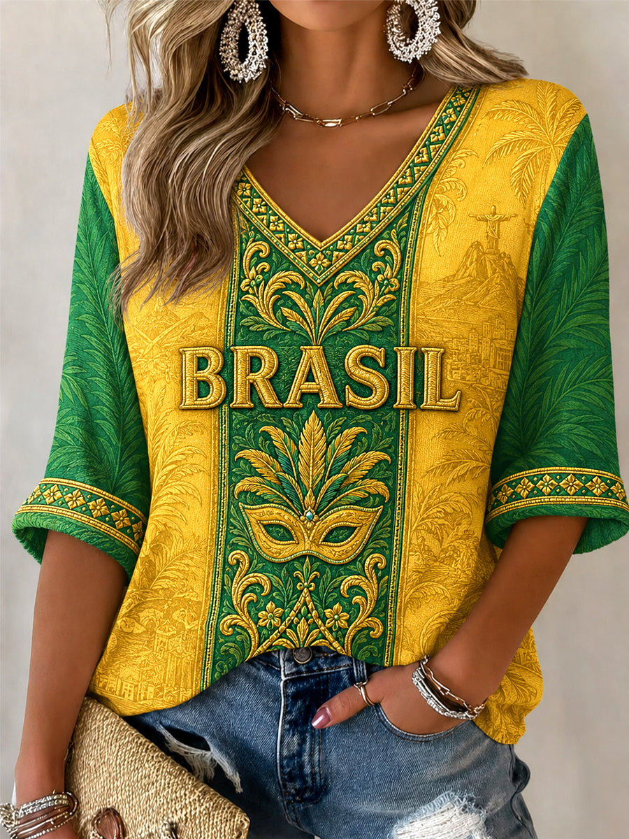 Women's Gift For Football Fans Print Casual Half-Sleeve V-Neck T-Shirt