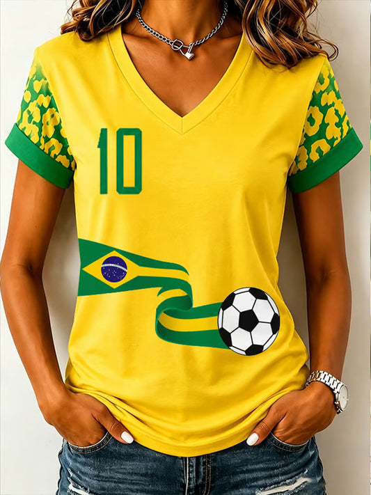 Women's Brazilian Football Print Casual T-Shirt