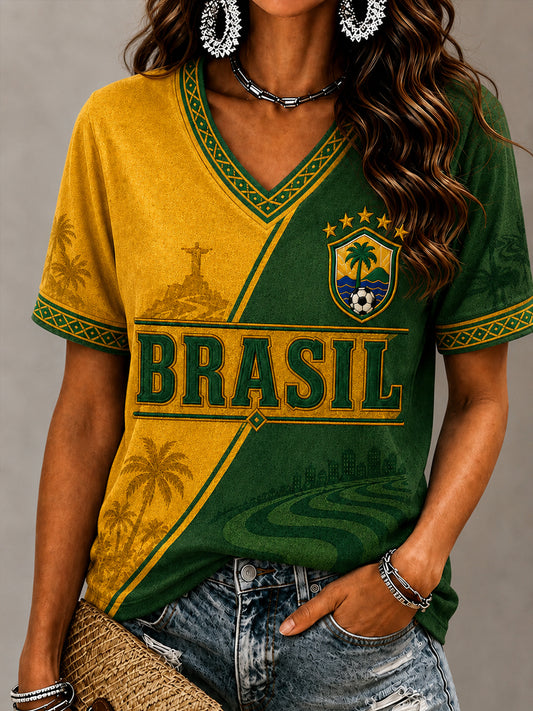 Women's Brazil Football Fan Gift Short Sleeve T-shirt