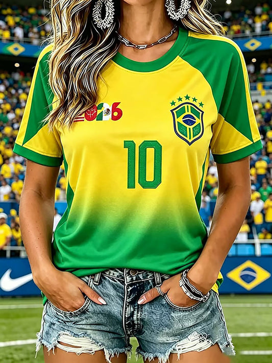 Women's Brazilian Football Print Casual T-Shirt