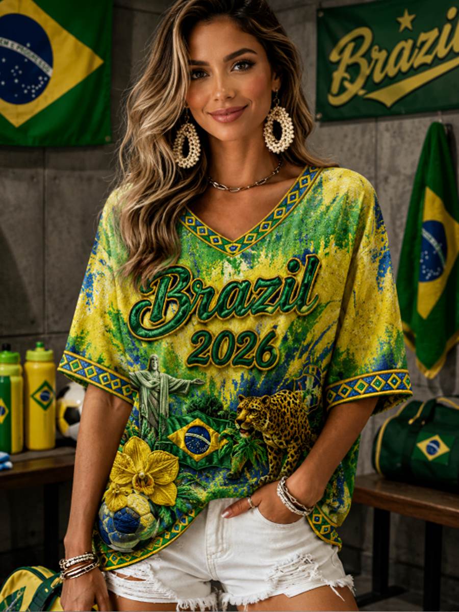 Women's Mid-length Sleeves V-Neck T-Shirt