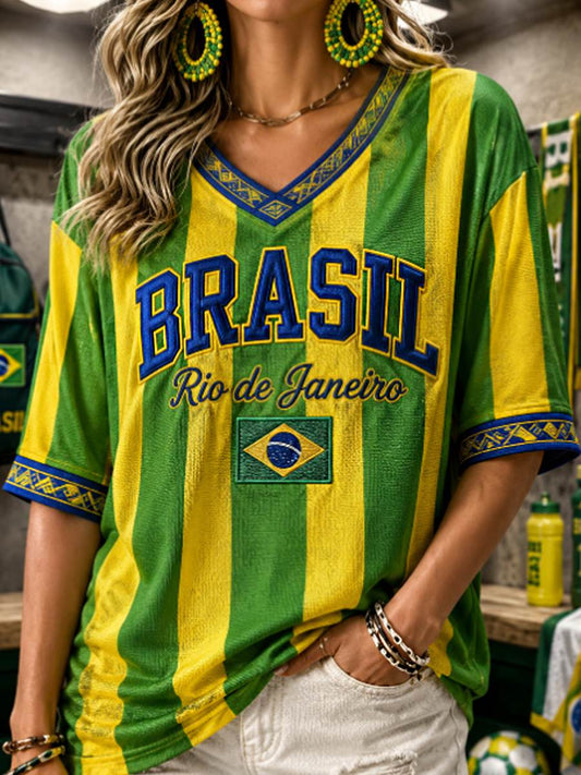 Women's Mid-length Sleeves V-Neck T-Shirt