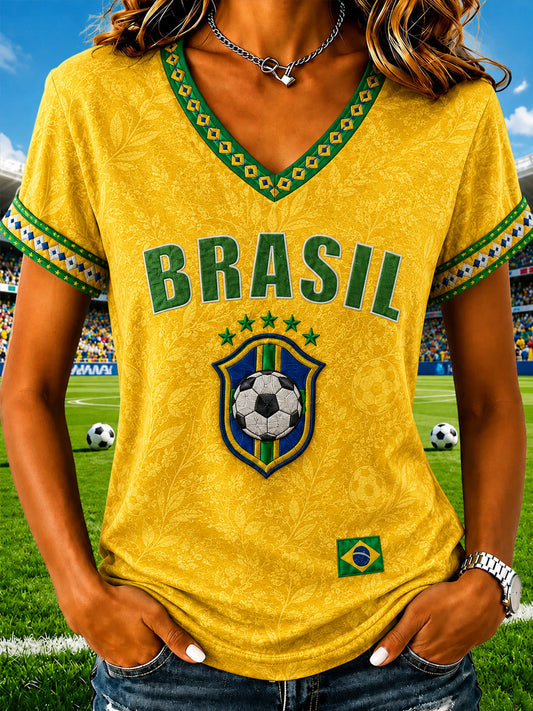 Women's Brazil Football Fan Gift Print  Short Sleeve T-shirt
