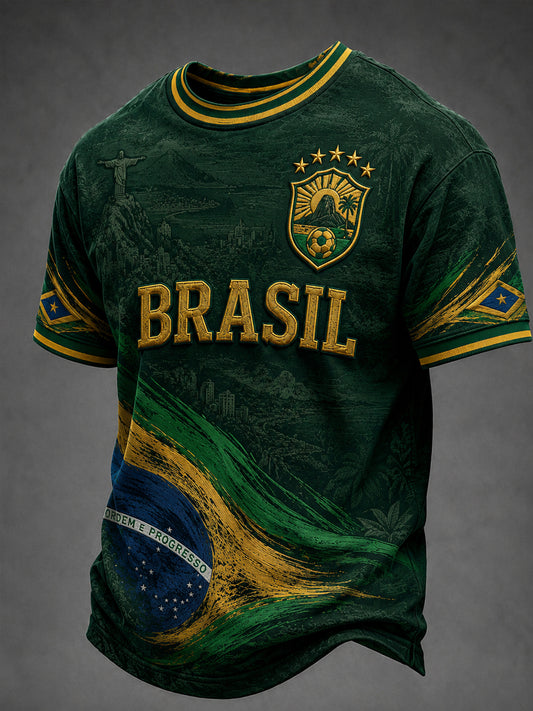 Men's Brazil Football Fan Gift Short Sleeve T-shirt
