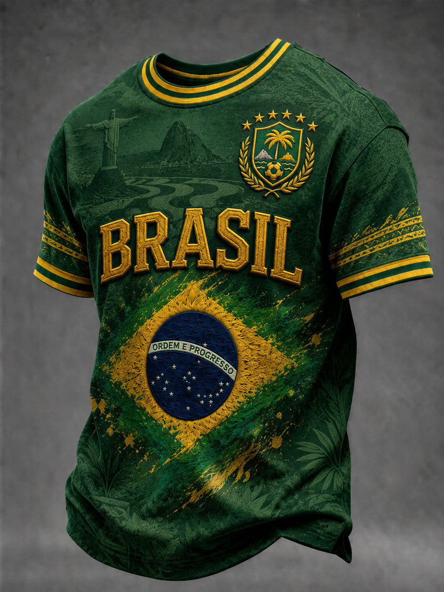 Men's Brazil Football Fan Gift Short Sleeve T-shirt