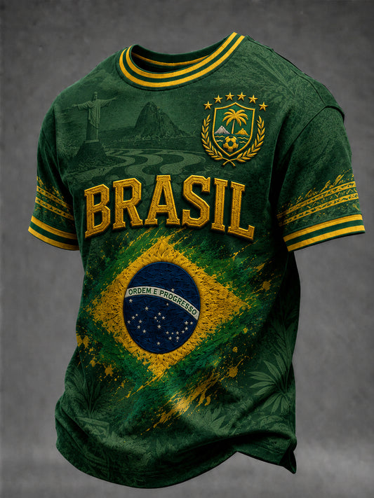 Men's Brazil Football Fan Gift Short Sleeve T-shirt