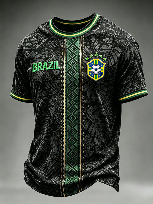 Men's Brazil Jaguar Art Football Print Short Sleeves T-shirt