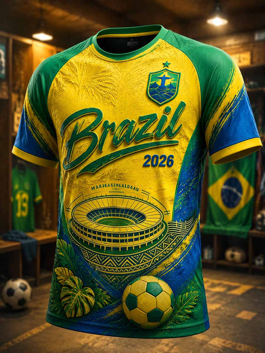 Men's Brazilian Football Match Print T-Shirt