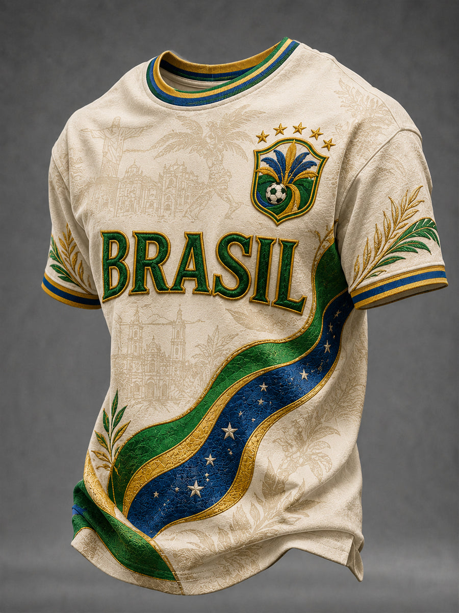 Men's Brazil Football Fan Gift Short Sleeve T-shirt