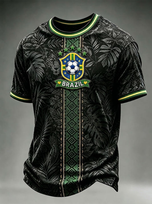 Men's Brazil Jaguar Art Football Print Casual T-shirt