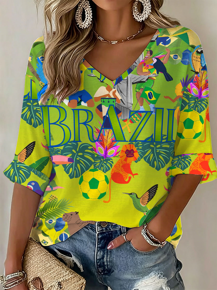 Women's Brazilian Football Print Casual T-Shirt