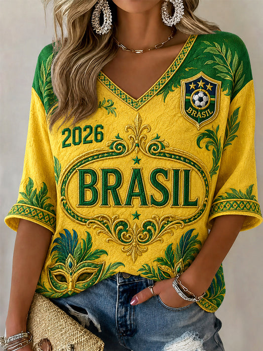 Women's Gift For Football Fans Print Casual Half-Sleeve V-Neck T-Shirt