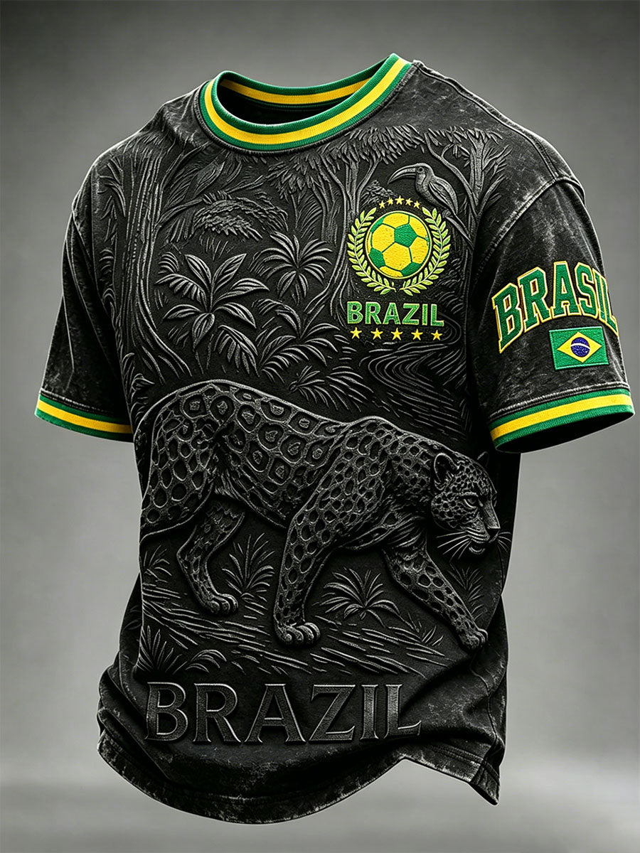 Men's Brazilian Football Inspired Pattern Print Round Neck T-shirt