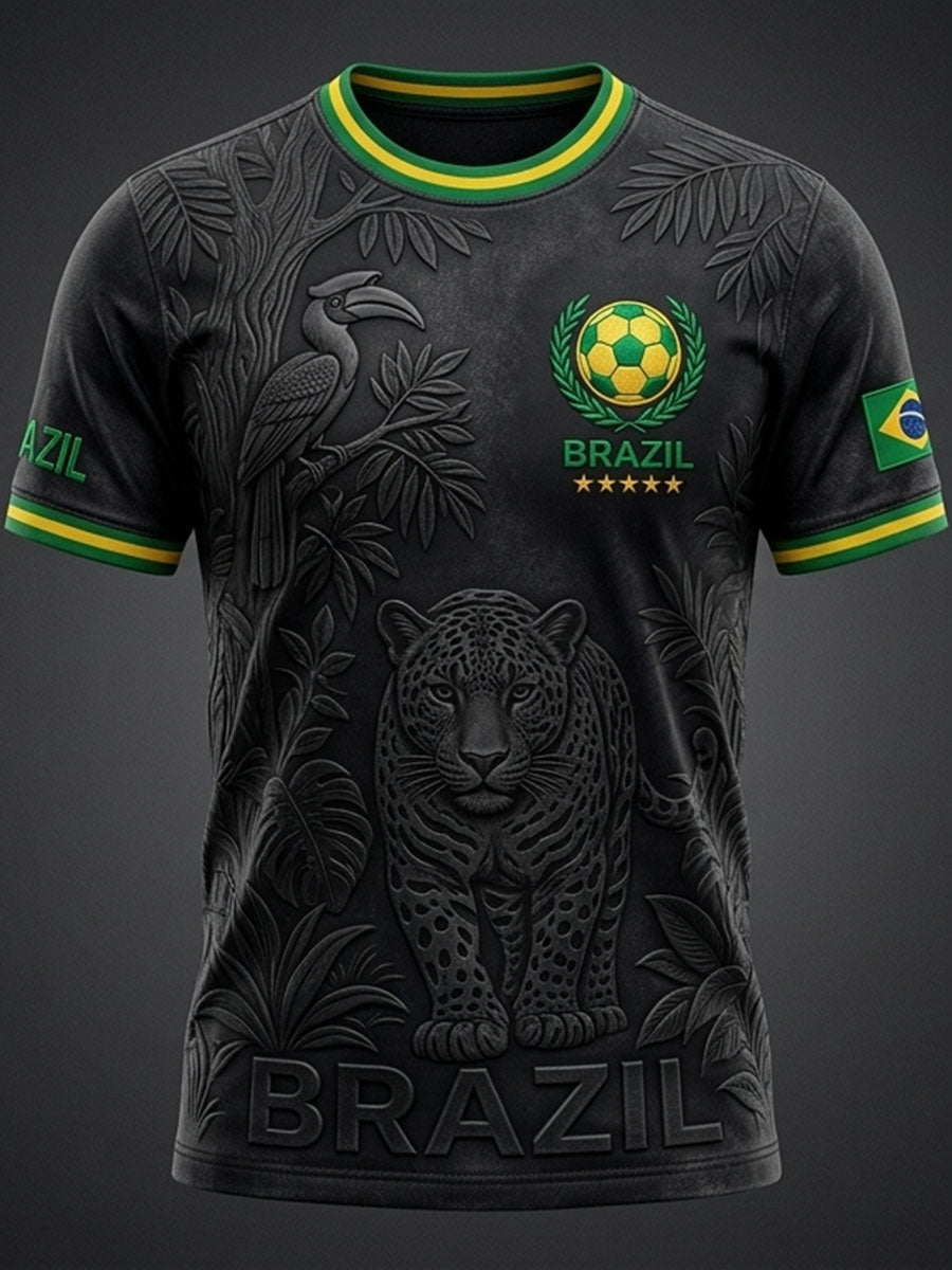 Men's Brazilian Football Inspired Pattern Print Comfy T-shirt