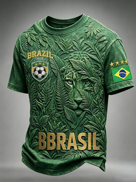 Men's Brazilian Football Inspired Pattern Print Casual T-shirt