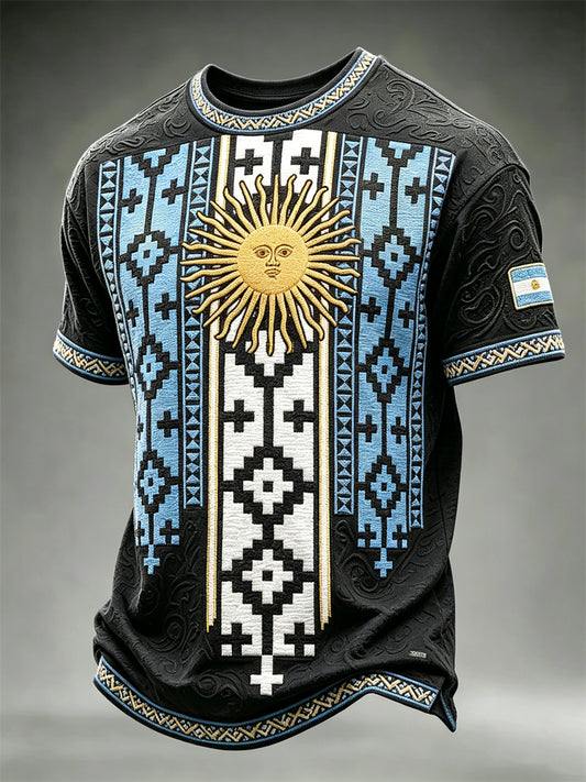 Men's Argentina Sun & Flag Inspired Ethnic Pattern Print short sleeves t-shirt