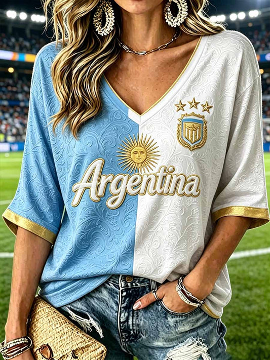 Women's Fashion Argentine Football Print T-Shirt