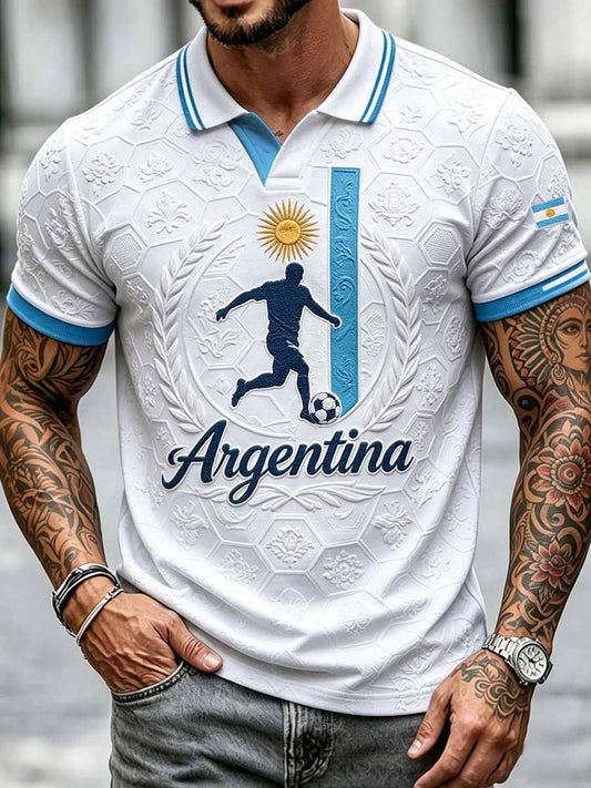 Men's Fashion Argentine Football Print Polo Shirt