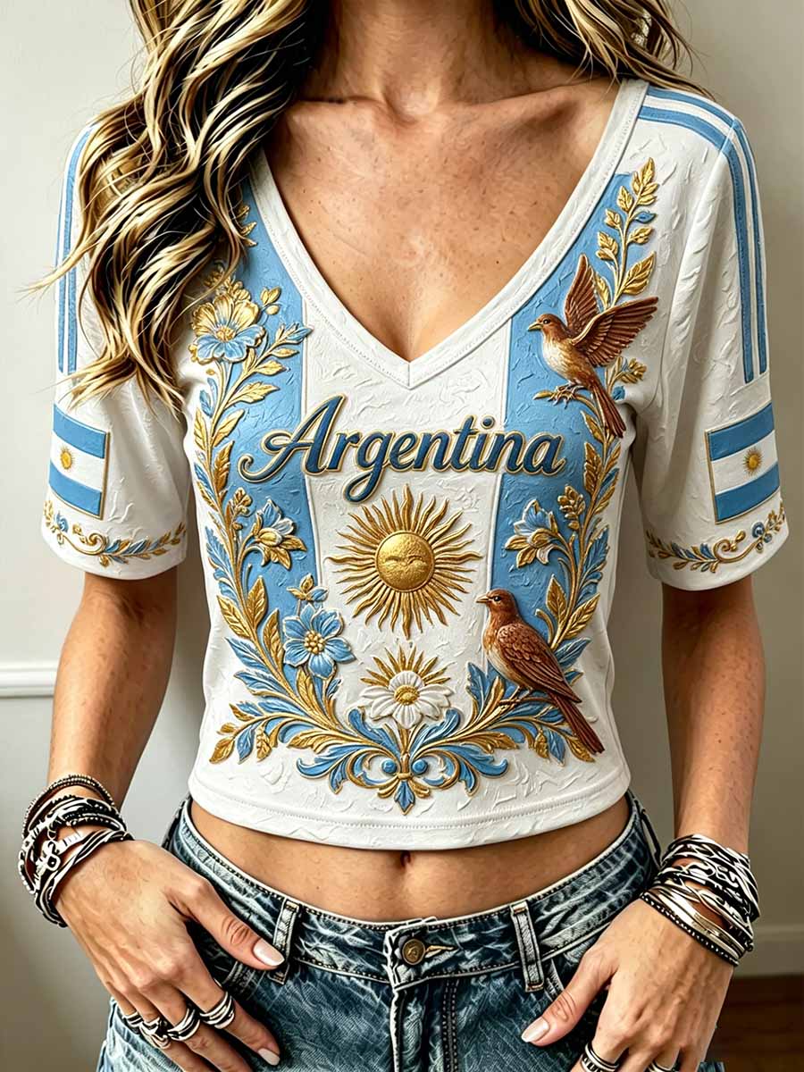 Women's Fashion Argentine Football Print T-Shirt