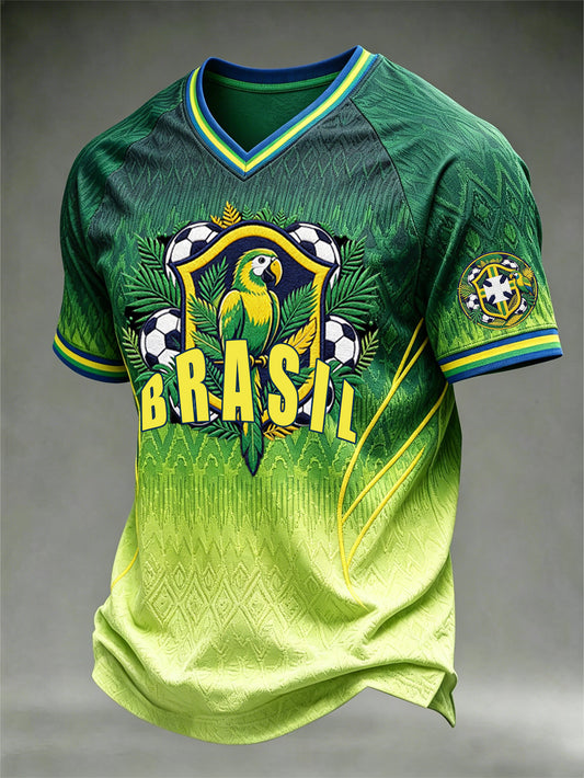 Men's football element plant print casual sports T-shirt