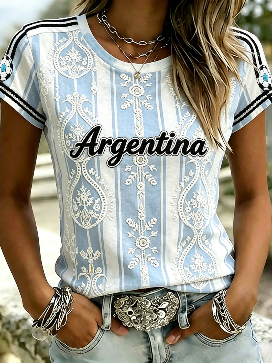 Women's popular football team cheering casual short-sleeved T-shirt
