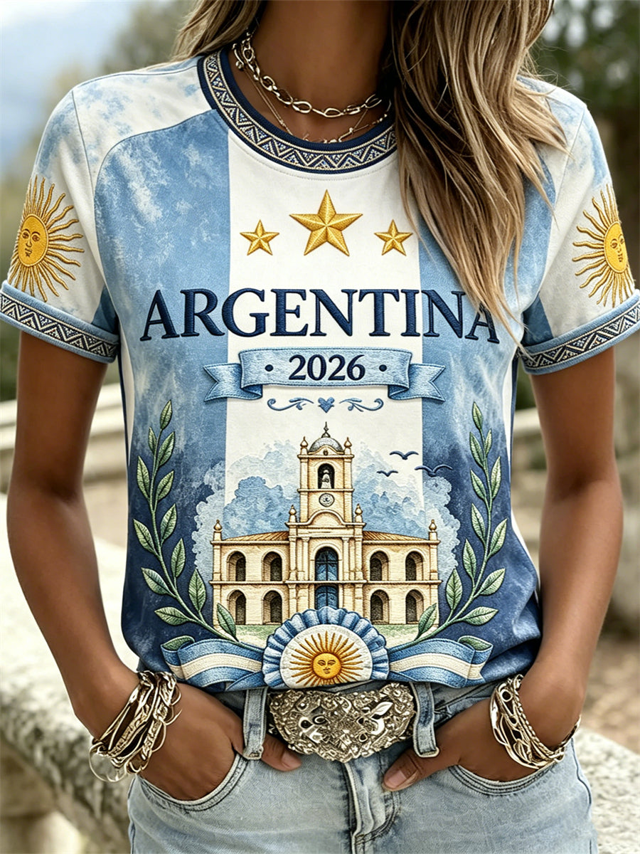 Women's Argentina 2026 New Revolution Flag Colorblock Print short-sleeved T-shirt