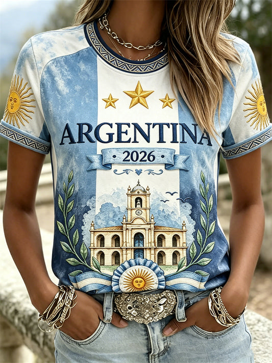 Women's Argentina 2026 New Revolution Flag Colorblock Print short-sleeved T-shirt