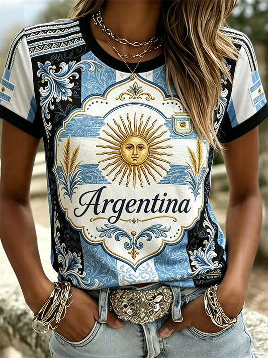 Women's Argentina Classy Art Colorblock Print short-sleeved T-shirt