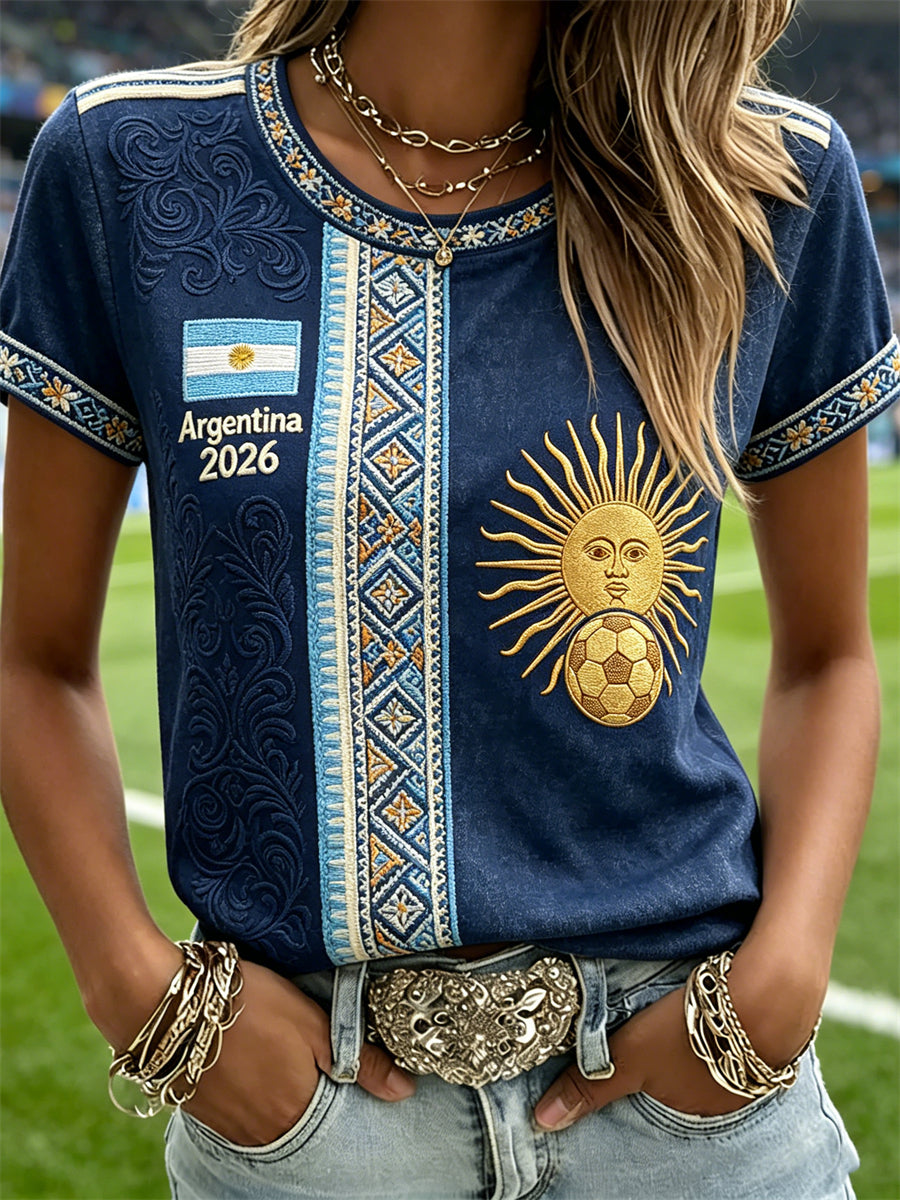 Women's Argentina 2026 Team & Flag Ethnic Print short-sleeved T-shirt
