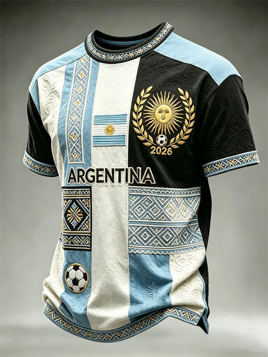 Men's 2026 Argentina Team Flag Ethnic Colorblock Print short sleeves t-shirt
