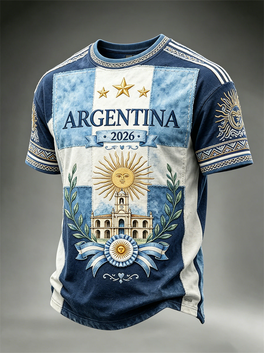 Men's Argentina 2026 El Cabildo & Flag Colorblock Print short sleeves t-shirt